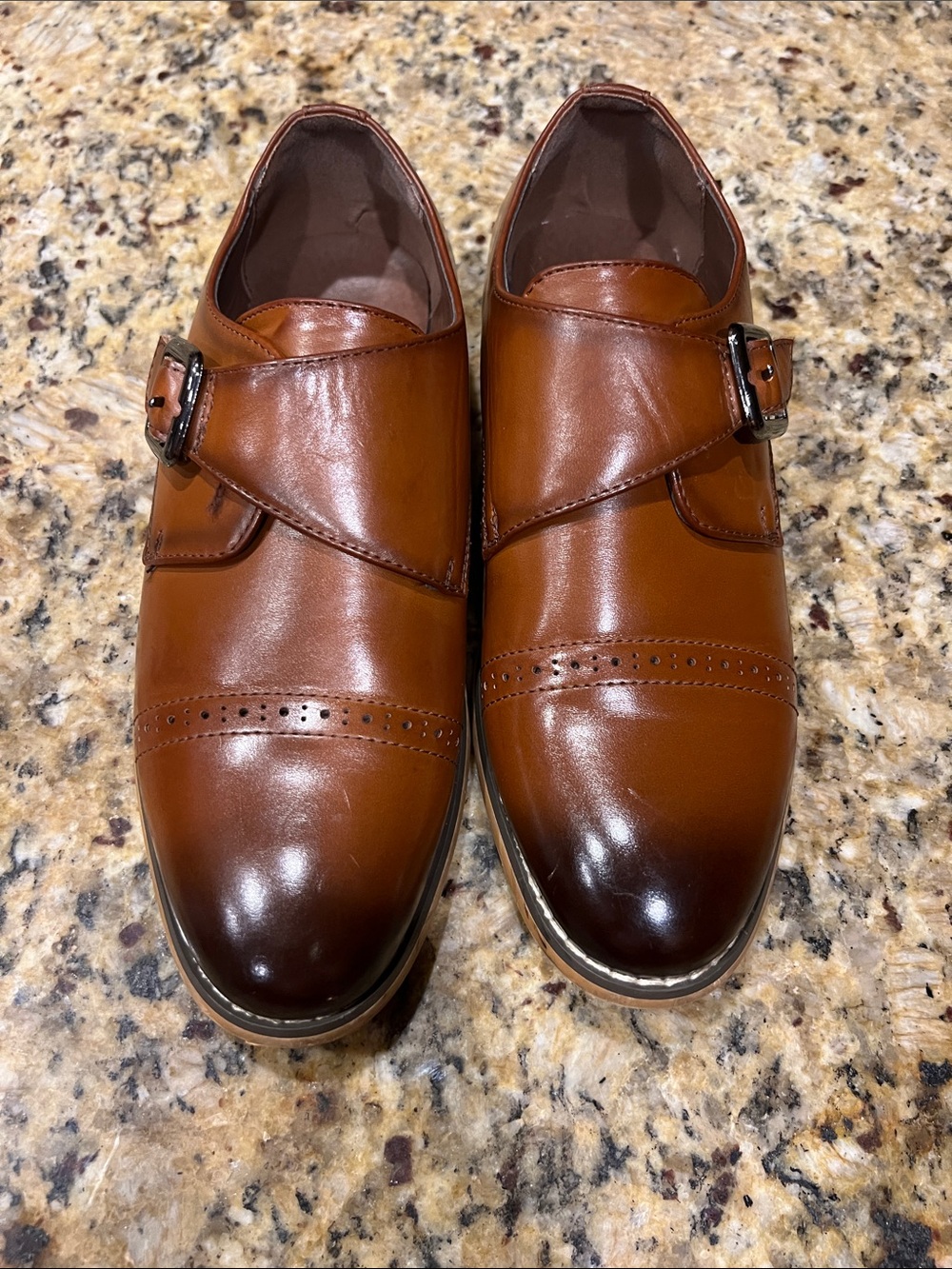 Boys Single Monk Strap Dress Shoes - Brown